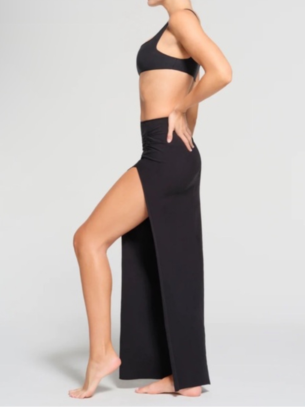 SKIMS Black Maxi Skirt with High Side Slit